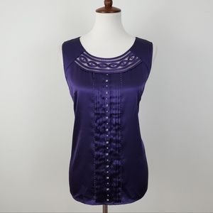 Chicos Purple Embellished Satin Tank Top